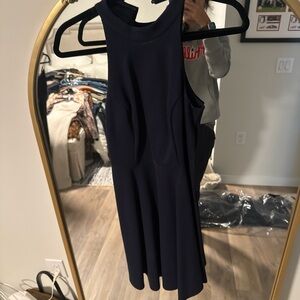 Aqua gorgeous dark blue dress with tie up back